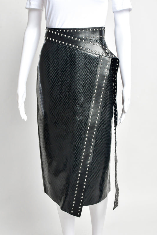 Alexander Mcqueen - Python-Embossed Lamb-Leather Midi Wrap Skirt w/ Studs