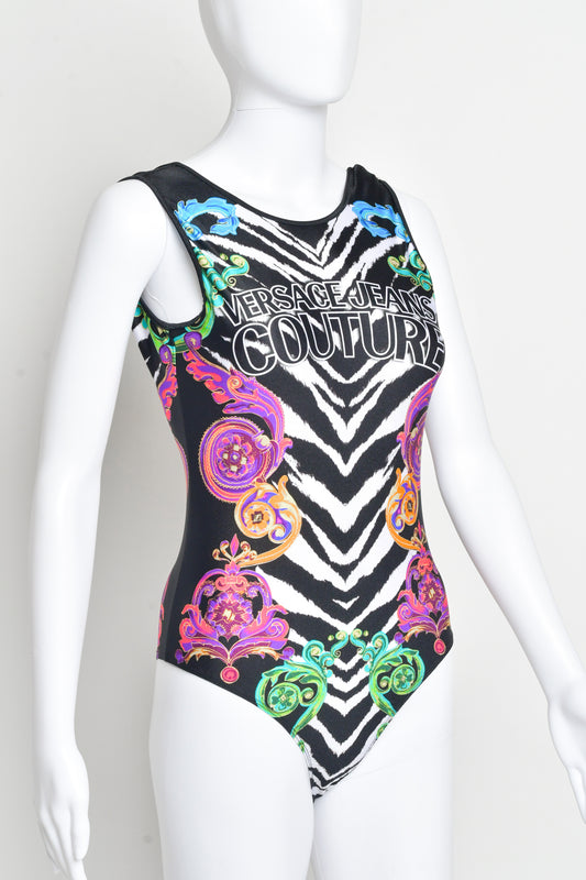 Versace Jeans Couture- Animal floral print backless bodysuit.