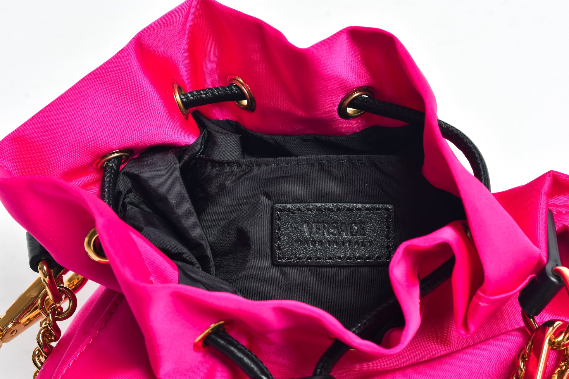 Versace Nylon Tribute Chain Crossbody Shoulder Bag Dark Pink Black